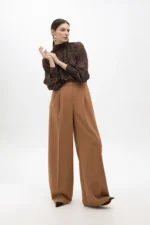 High-waist wide leg trousers with darts camel