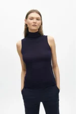 Sleeveless high neck knit top navy blue