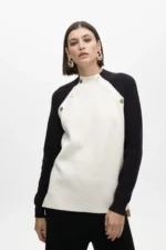 Sweater with contrast sleeve and button details - Image 5
