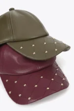 Leather-effect cap with stud detail Bordeaux - Image 2