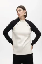 Sweater with contrast sleeve and button details
