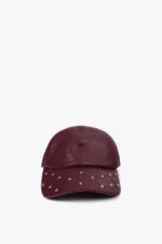 Leather-effect cap with stud detail Bordeaux