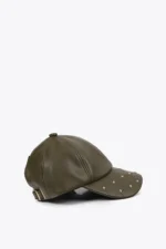 Leather-effect cap with stud detail khaki