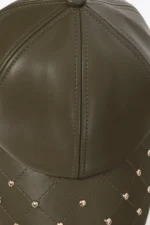 Leather-effect cap with stud detail khaki - Image 3