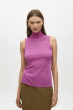 Sleeveless high neck knit top fuchsia