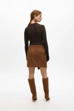 Faux suede mini skirt with slit camel - Image 3