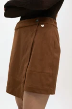 Faux suede mini skirt with slit camel - Image 4