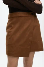 Faux suede mini skirt with slit camel - Image 2