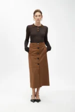 Faux suede pencil midi skirt camel