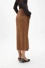 Faux suede pencil midi skirt camel - Image 3