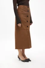 Faux suede pencil midi skirt camel - Image 2