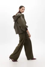Faux leather hooded bomber jacket with batwing sleeves - Image 4