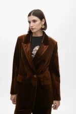 Velvet blazer with sleeve detail brown - Image 4