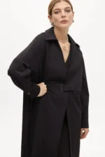 Technical fabric trench coat with belt navy - Image 5