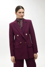 Double-breasted crossover blazer in comfort fabric bordeaux
