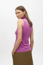 Sleeveless high neck knit top fuchsia - Image 2