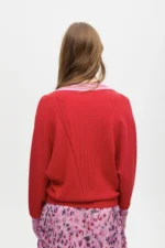 V-neck sweater with contrast trim red - Image 5
