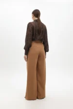 High-waist wide leg trousers with darts camel - Image 4