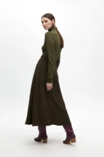 Crepe midi skirt flared khaki - Image 5