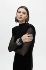 Long velvet dress with transparent sleeves - Image 4