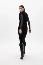 Long velvet dress with transparent sleeves - Image 2