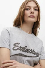 Short sleeve T-shirt with placement print and rhinestone details - Image 5