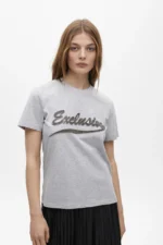 Short sleeve T-shirt with placement print and rhinestone details