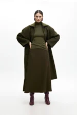 Crepe midi skirt flared khaki - Image 2