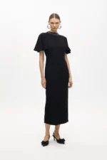Dress with cape sleeves and a rhinestone collar