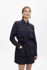 Short shirt dress with pockets and belt navy - Image 5