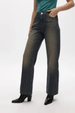 Distressed wide-leg jeans with shiny copper-coloured details - Image 5
