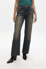 Distressed wide-leg jeans with shiny copper-coloured details - Image 2