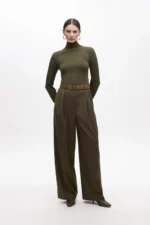 Palazzo suit trousers with darts khaki