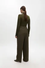 Palazzo suit trousers with darts khaki - Image 4