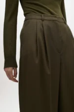 Palazzo suit trousers with darts khaki - Image 3