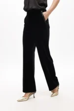 Straight fit velvet suit trousers with faux leather details black - Image 4