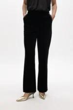 Straight fit velvet suit trousers with faux leather details black - Image 5