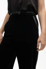 Straight fit velvet suit trousers with faux leather details black - Image 3