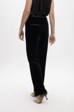 Straight fit velvet suit trousers with faux leather details black - Image 2
