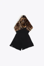 Contrast knit scarf with faux fur fabric leopard - Image 4