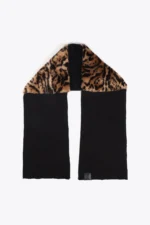 Contrast knit scarf with faux fur fabric leopard - Image 3