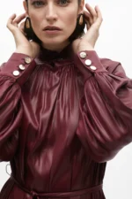 High neck waxed-effect dress with belt - Image 4