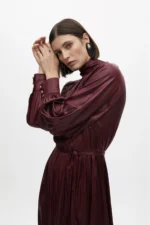 High neck waxed-effect dress with belt - Image 2