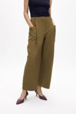 Cropped straight fit poplin trousers - Image 2