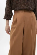 High-waist wide leg trousers with darts camel - Image 3