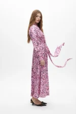 Animal print midi shirt dress pink