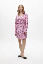 Short knotted animal print crossover dress pink