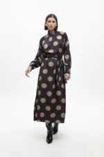 High neck polka dot puff dress