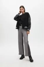 Bomber jacket featuring rhinestone and faux leather details - Image 4