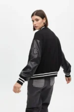 Bomber jacket featuring rhinestone and faux leather details - Image 5